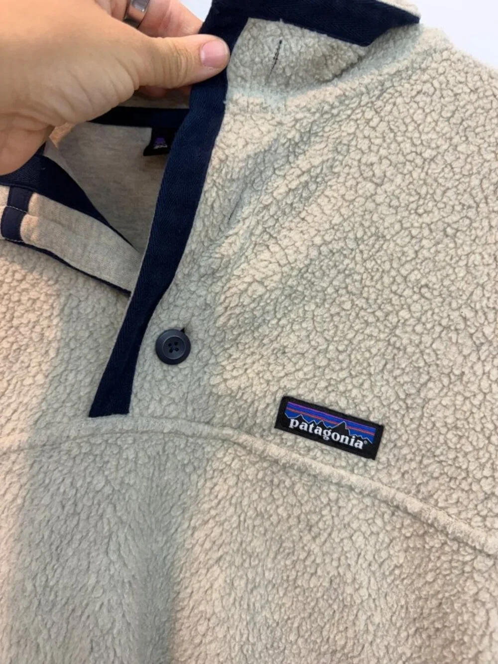 Patagonia Men's Shearling Button Pullover Sweatshirt Size Large Oatmeal Heather
